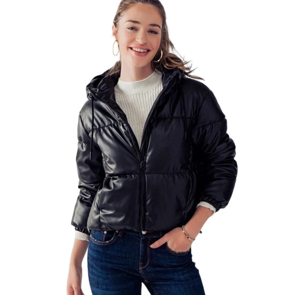 Jackets & Blazers - 198. NWT Women’s Black Vegan Leather Puff Hooded Jacket